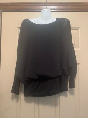 Joseph A Black Draped Batwing Blouse with Rolled Cuffs
